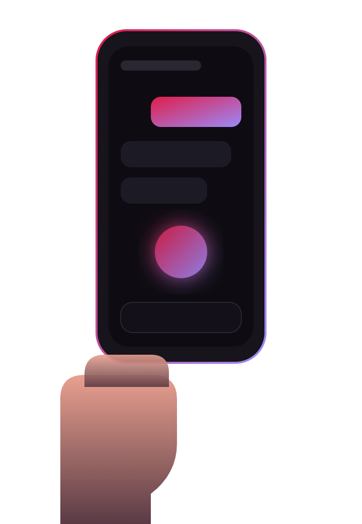Hand holding a phone displaying the OZIRA AI interface